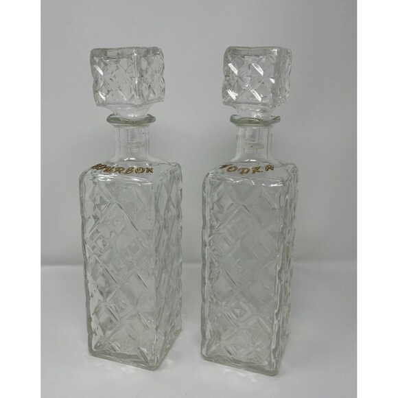 2x Vintage Thatcher Glass Diamond Pattern Liquor Decanter 1962, Bourbon & Vodka - Picture 2 of 16